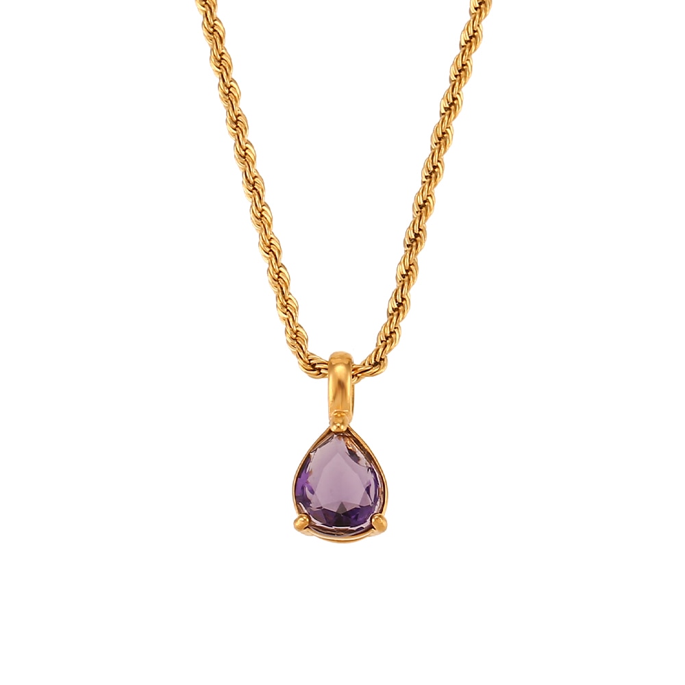 Waterdrop Birthstone Rope Chain Necklace