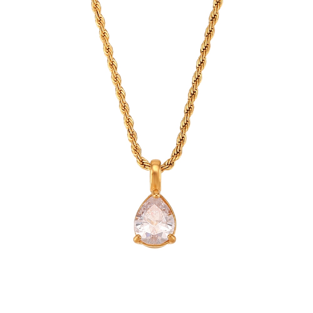 Waterdrop Birthstone Rope Chain Necklace