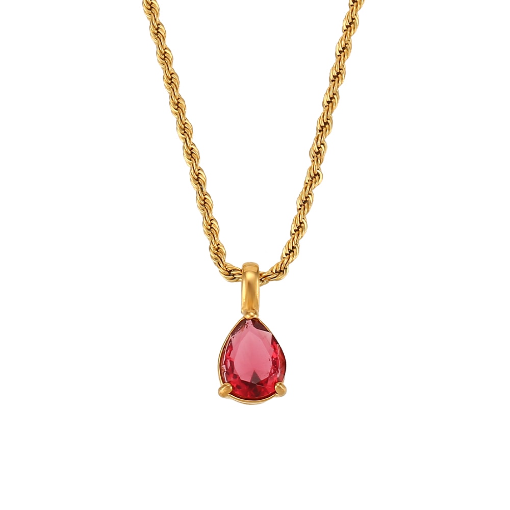 Waterdrop Birthstone Rope Chain Necklace
