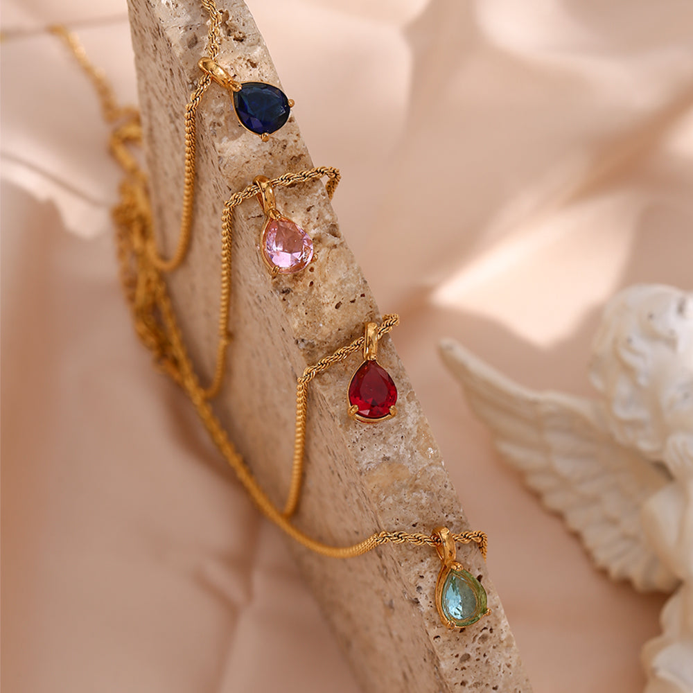Waterdrop Birthstone Rope Chain Necklace