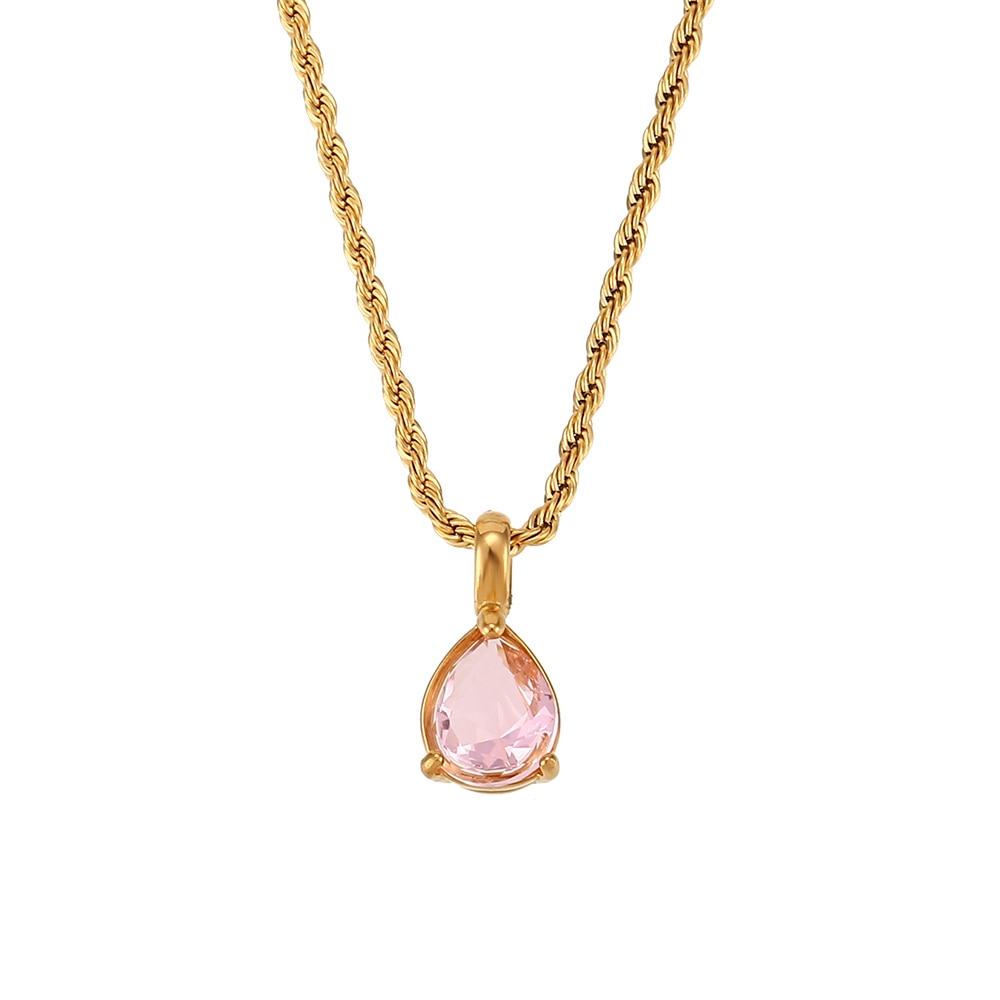 Waterdrop Birthstone Rope Chain Necklace