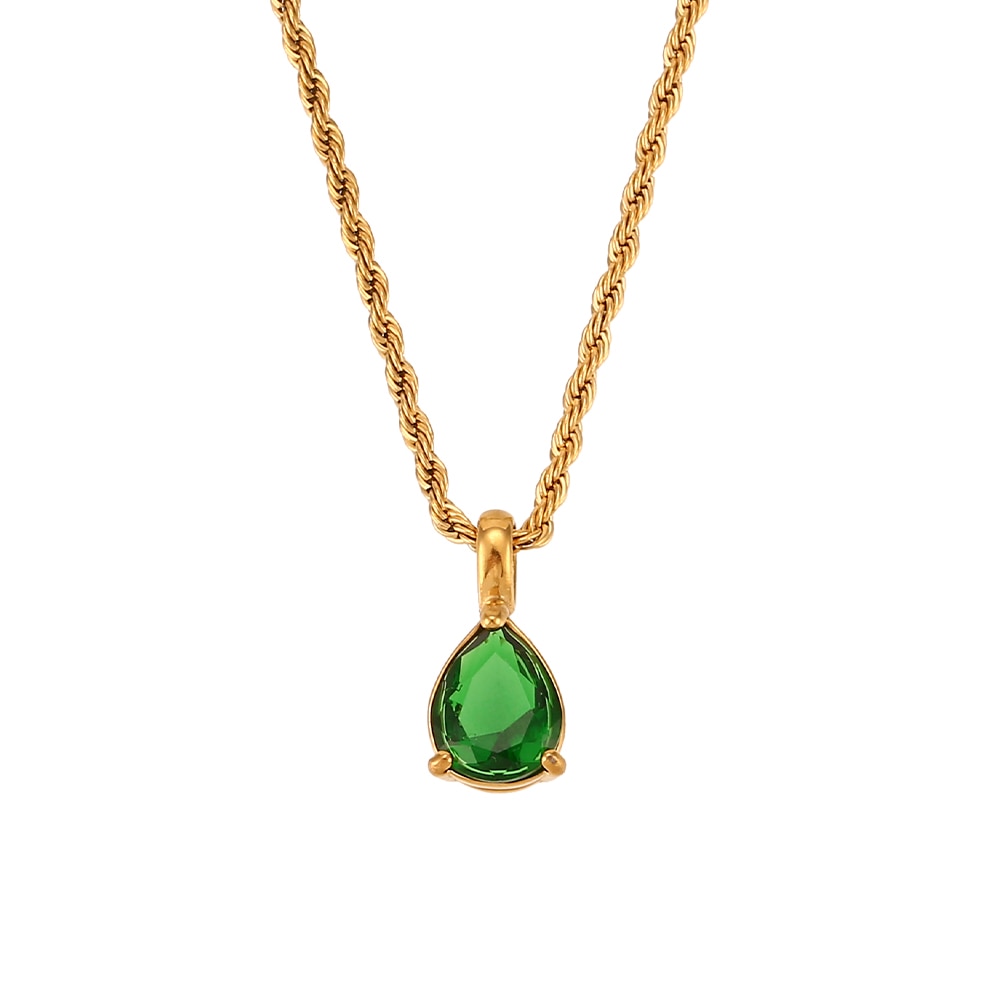 Waterdrop Birthstone Rope Chain Necklace
