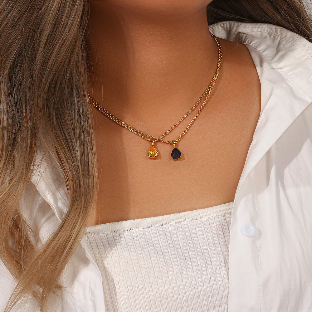 Waterdrop Birthstone Rope Chain Necklace