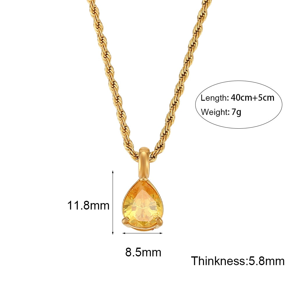 Waterdrop Birthstone Rope Chain Necklace