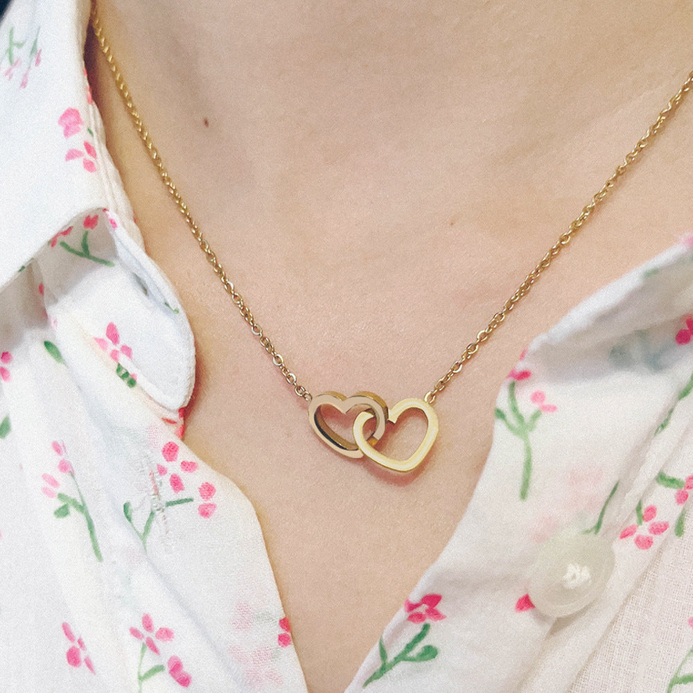 Personalized Lettering Double Heart Necklace with Rotatable luxury gift box