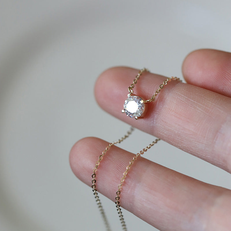 Solitaire Necklace 925 Sterling Silver Plated with 14K Gold