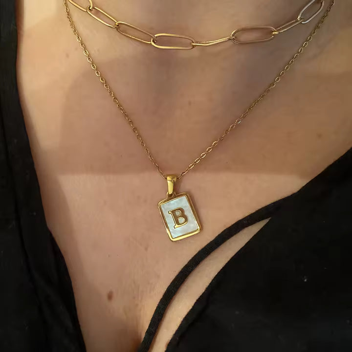 Initial Letter Squared Necklace