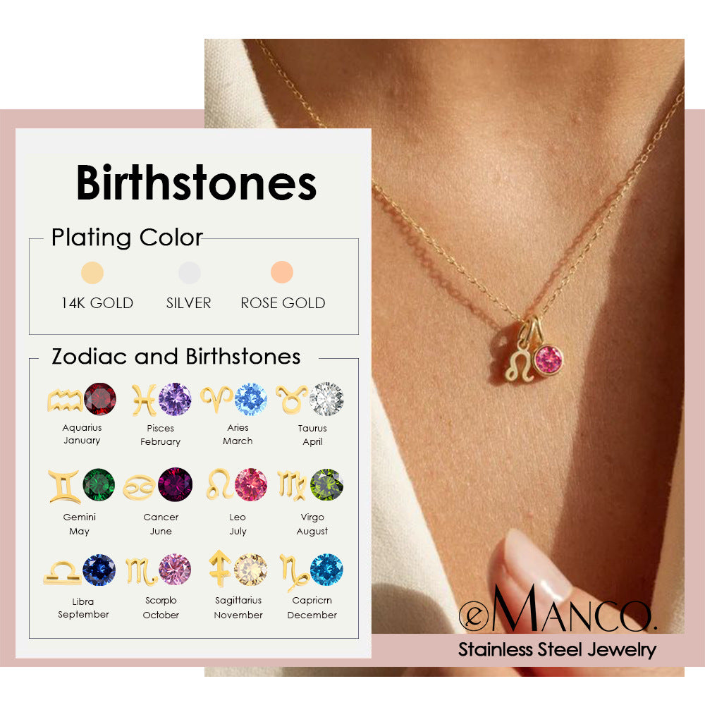 Zodiac Sign & Birthstone Necklace