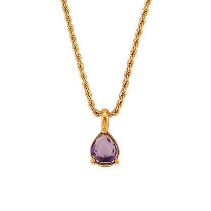 Waterdrop Birthstone Rope Chain Necklace