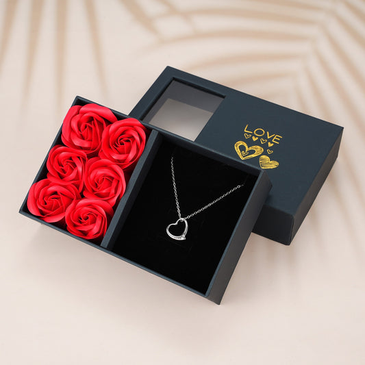 Engraved "Love" Heart Necklace With Eternal Rose Box