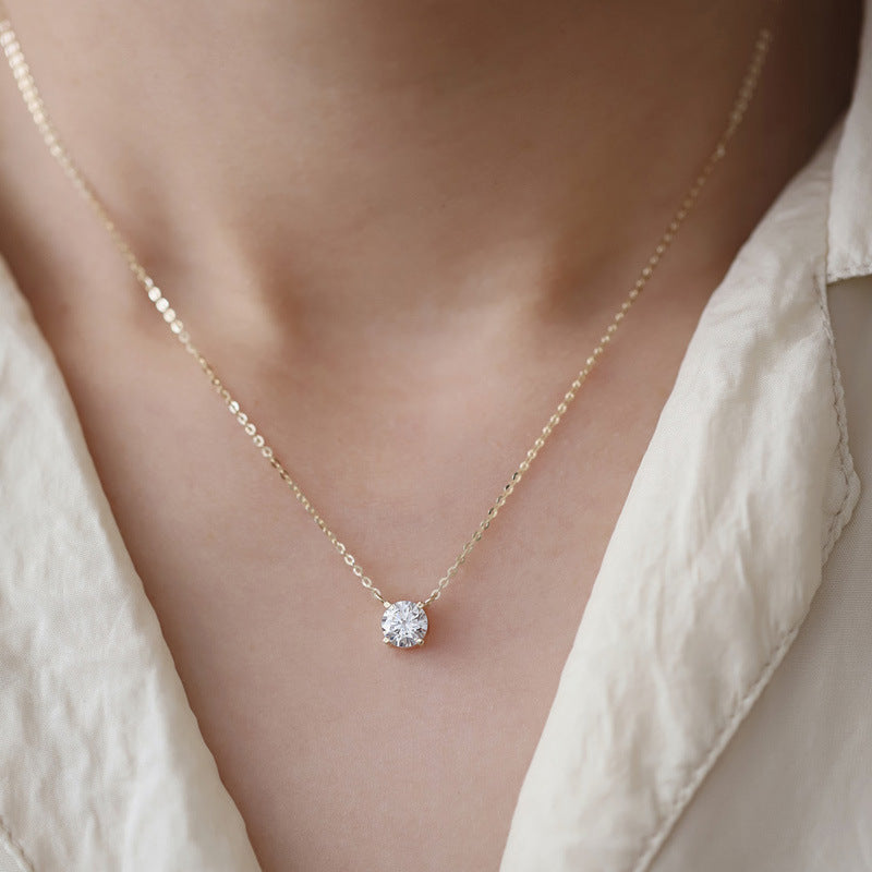 Solitaire Necklace 925 Sterling Silver Plated with 14K Gold
