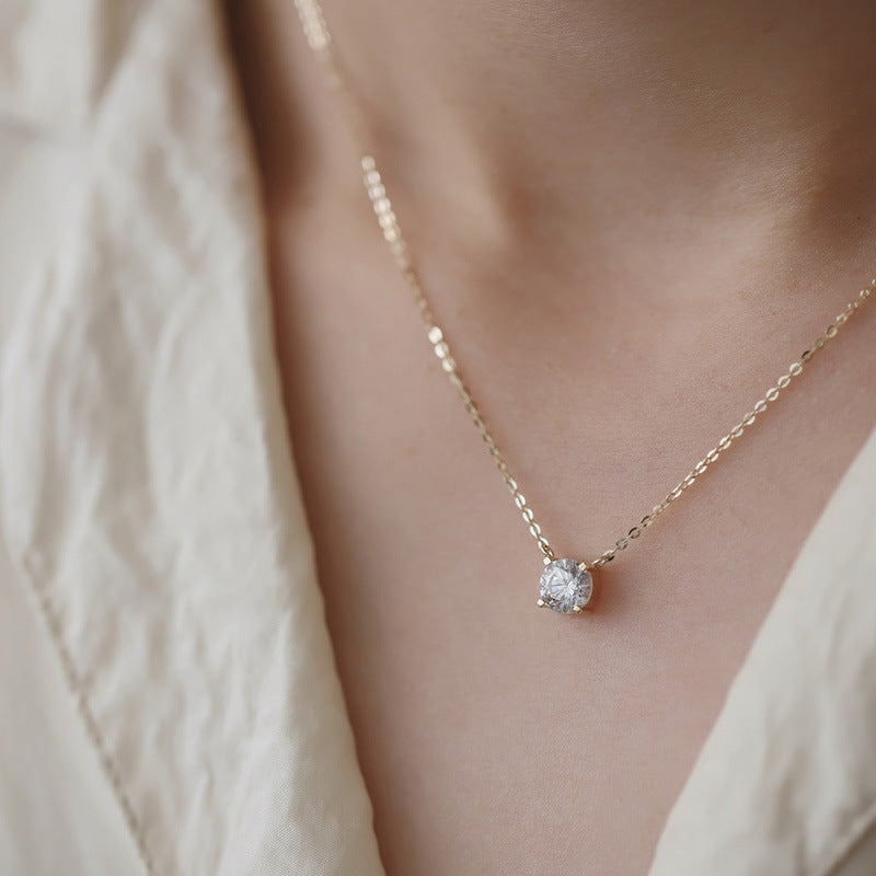 Solitaire Necklace 925 Sterling Silver Plated with 14K Gold